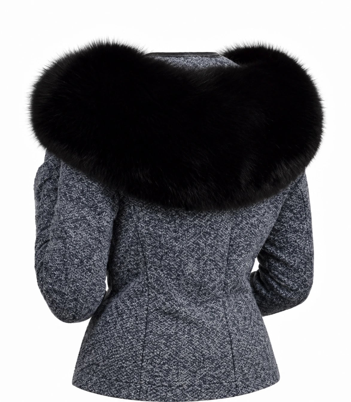 Handmade Premium Fox Fur Trim Hood Replacement Collar (Black)