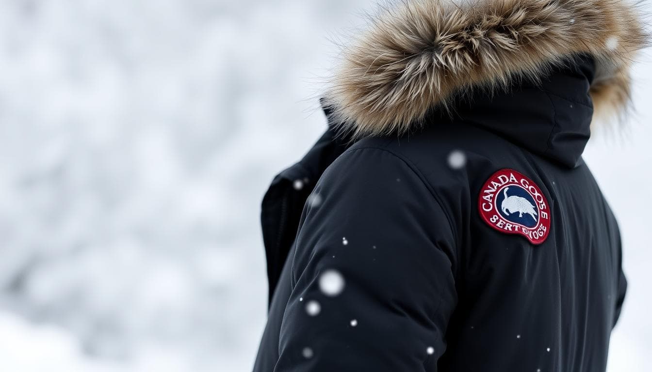 Canada Goose parka with coyote fur trim hood in winter setting