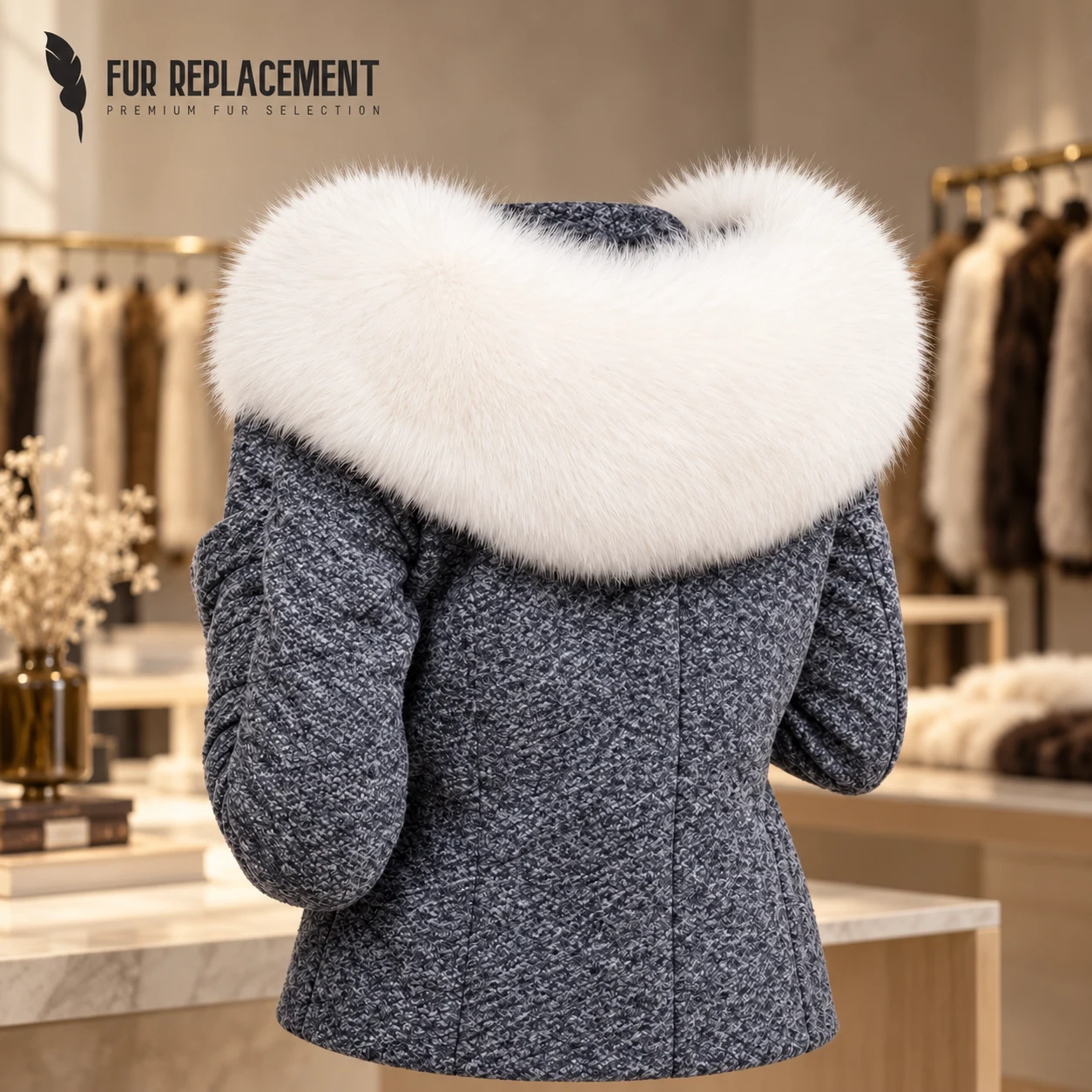 Custom Fox Fur Trim Hood Replacement Collar (White)