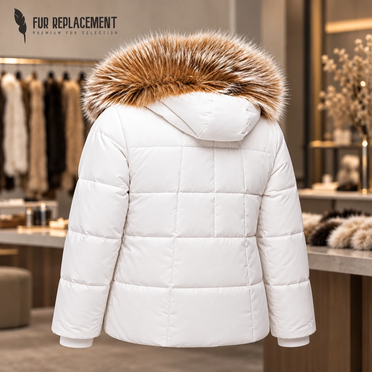 Faux Fur Trim Hood Replacement Collar (Beige And White Raccoon) – product image