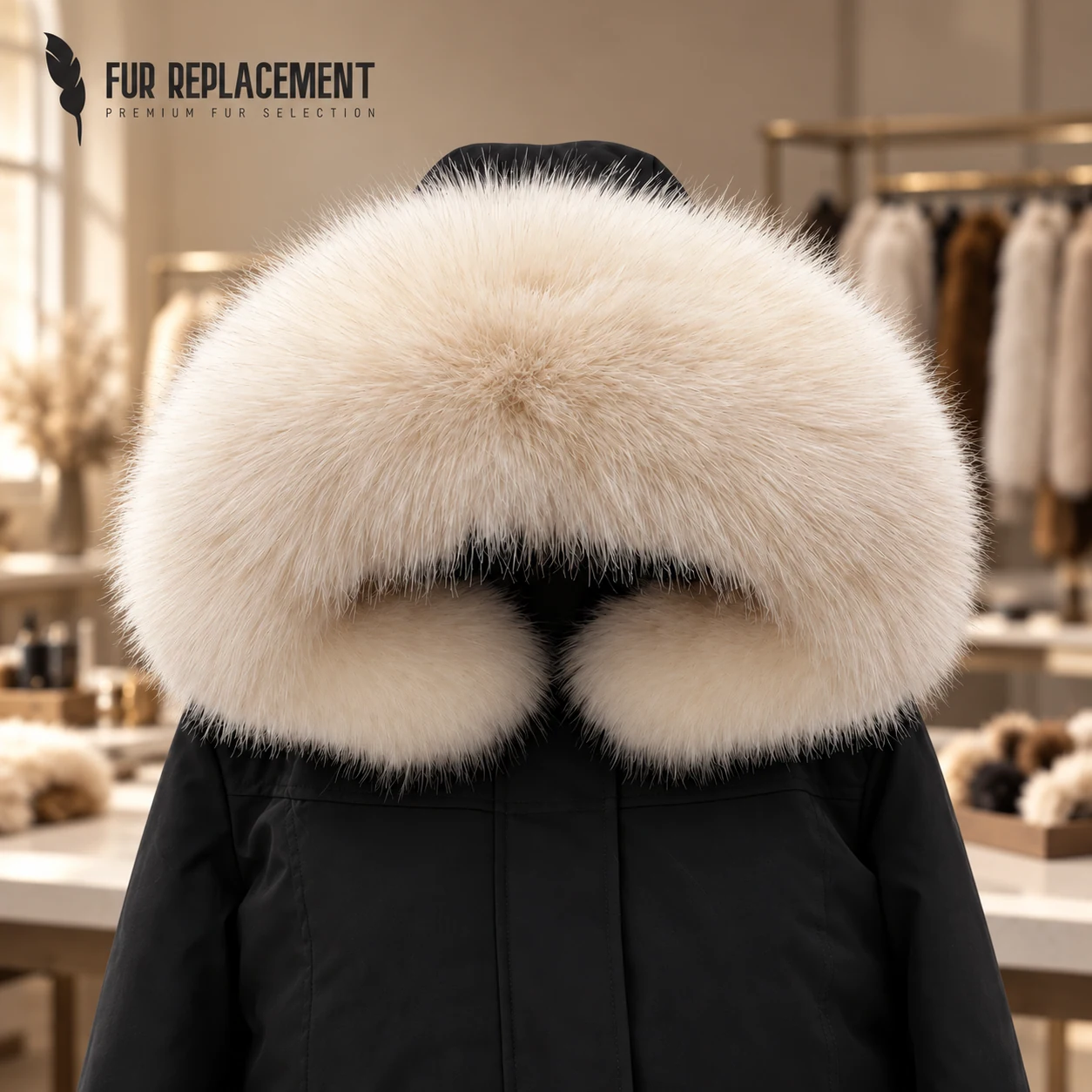 Faux Fur Trim Hood Replacement Collar ( Beige Fox) – product image
