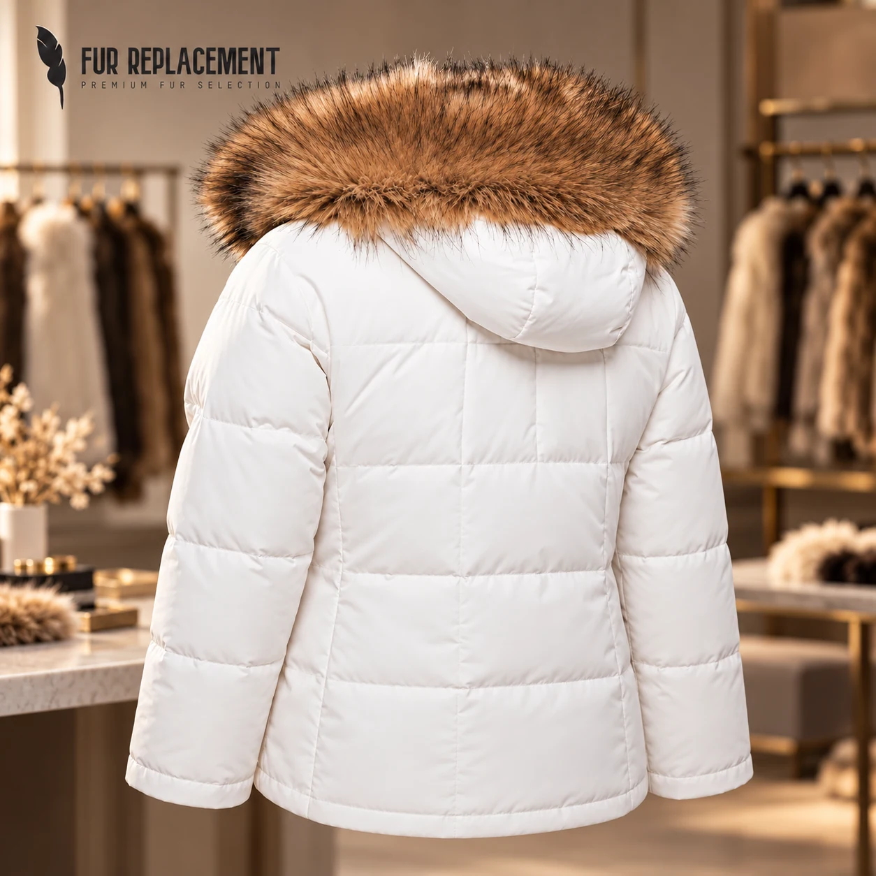 Faux Fur Trim Hood Replacement Collar (Beige Fox) – product image