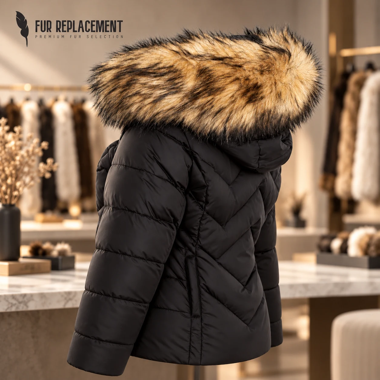 Faux Fur Trim Hood Replacement Collar (Black And Natural) – product image