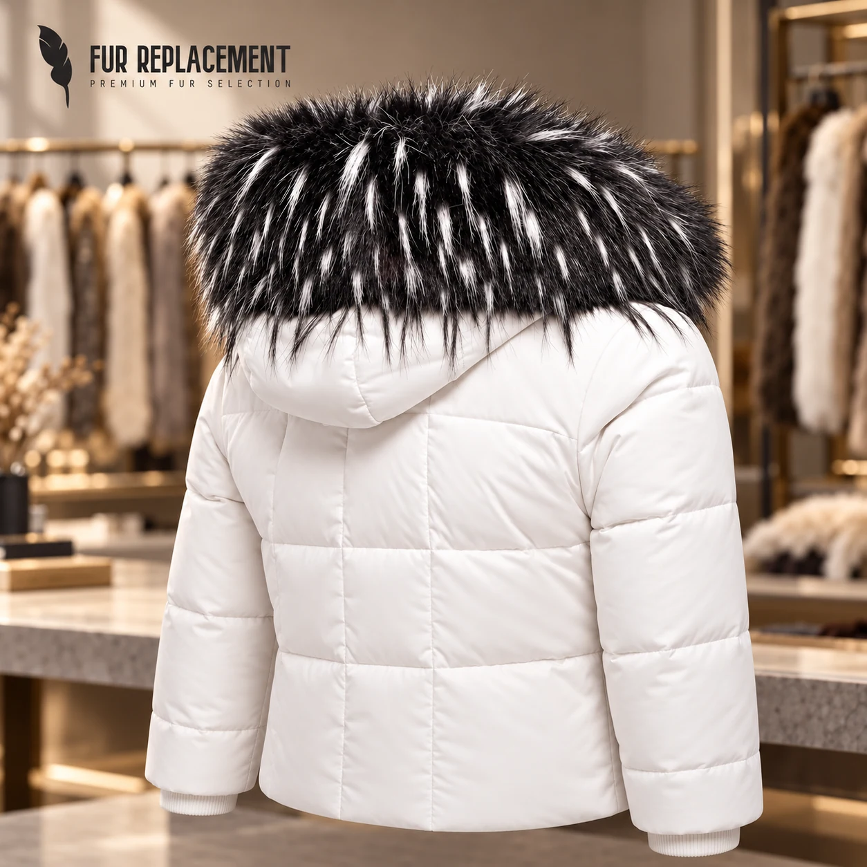 Faux Fur Trim Hood Replacement Collar (Black and White Raccoon) shown in the Fur Replacement atelier