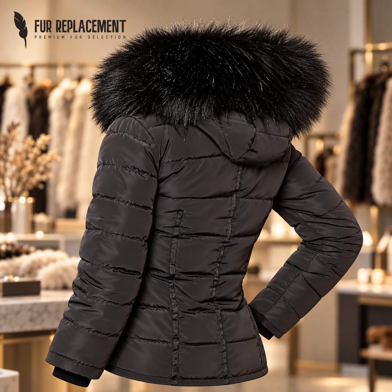Faux Fur Trim Hood Replacement Collar (Black) – product image