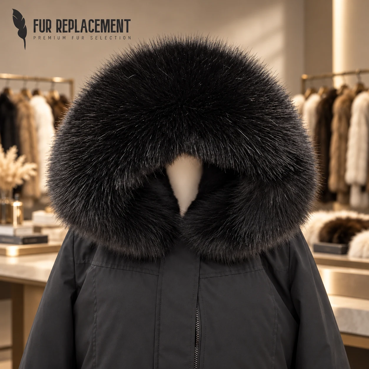 Faux Fur Trim Hood Replacement Collar (Black Fox) – product image