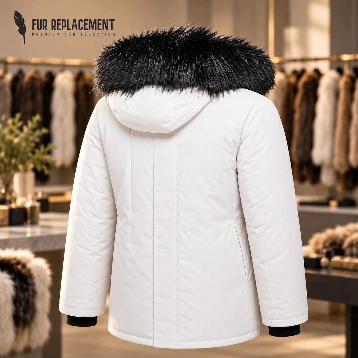 Faux Fur Trim Hood Replacement Collar (Black Raccoon) – product image