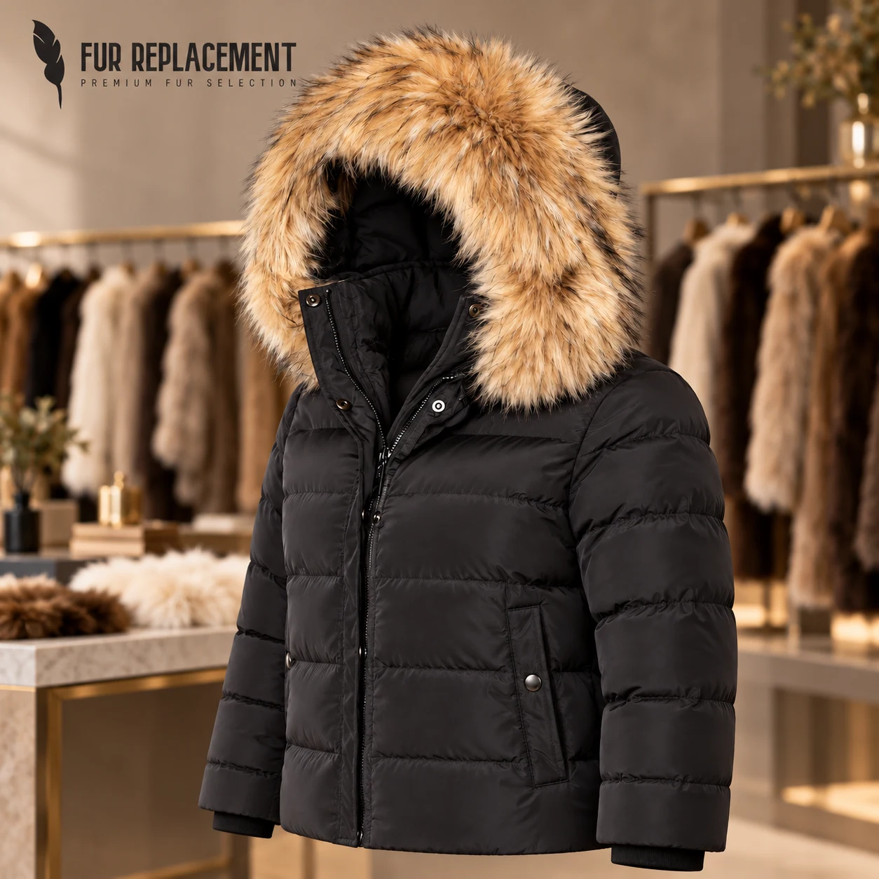 Faux Fur Trim Hood Replacement Collar (Brown Melange) – product image