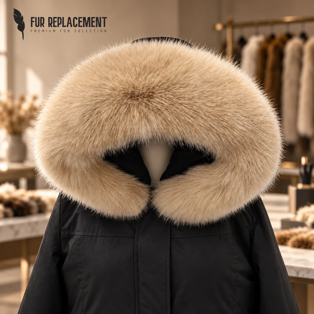 Faux Fur Trim Hood Replacement Collar (Dark khaki Fox) – product image