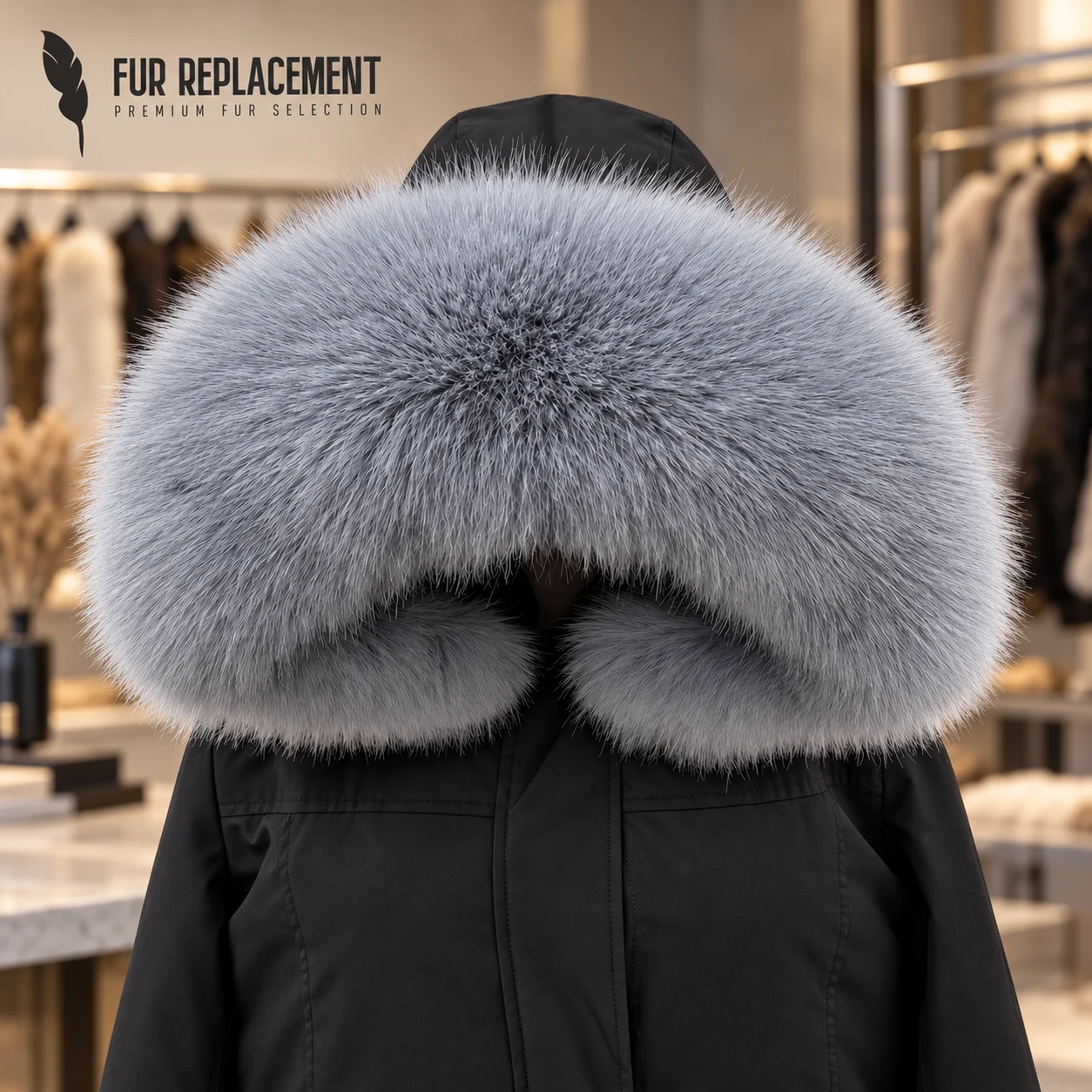 Faux Fur Trim Hood Replacement Collar (Denim Blue Fox) – product image