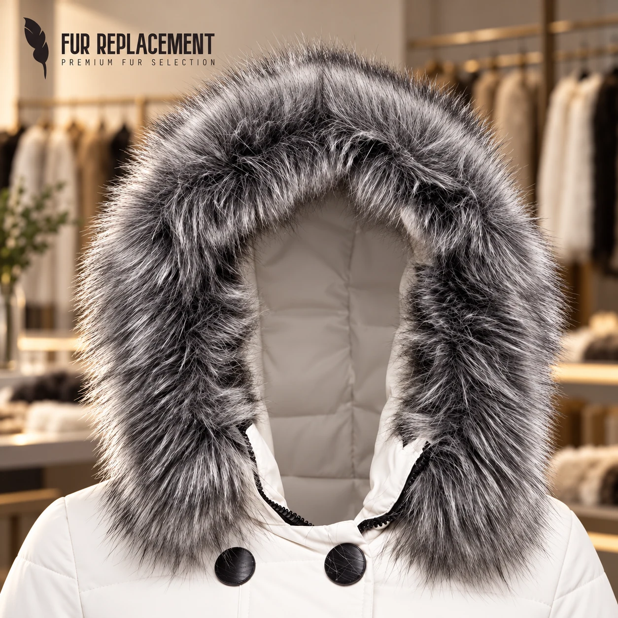 Faux Fur Trim Hood Replacement Collar (Grey Raccoon) – product image