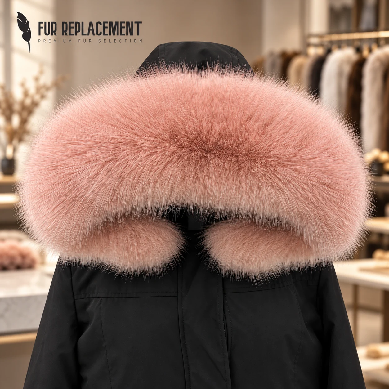 Faux Fur Trim Hood Replacement Collar (Leather Pink Fox) – product image