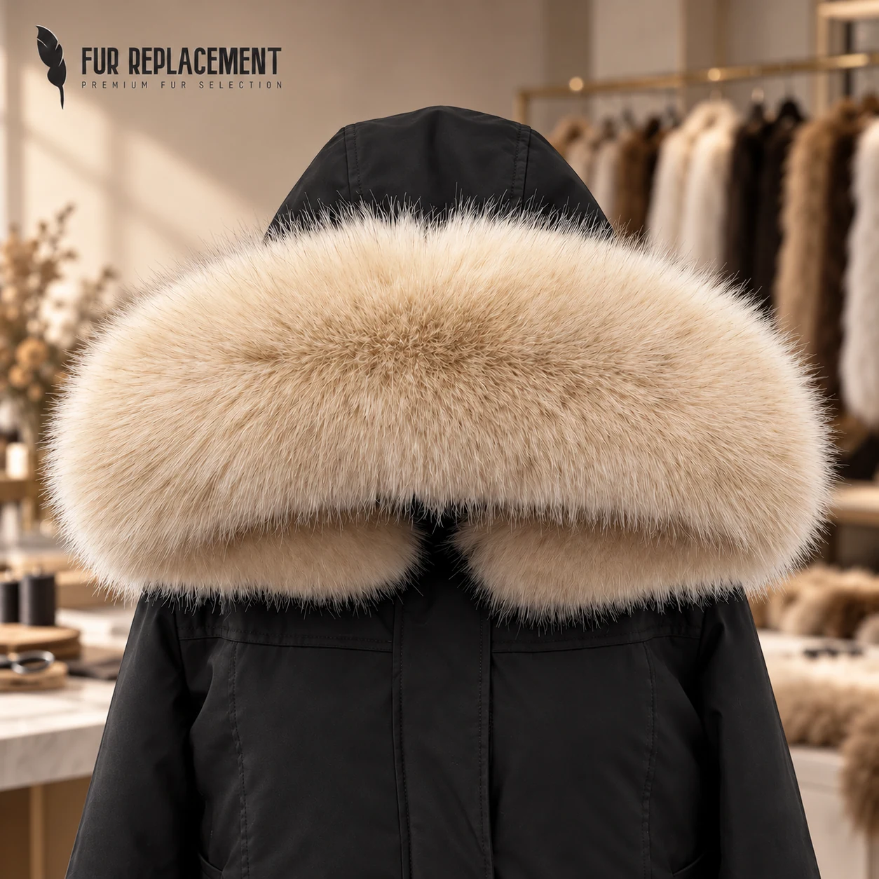 Faux Fur Trim Hood Replacement Collar (Light Khaki Fox) – product image