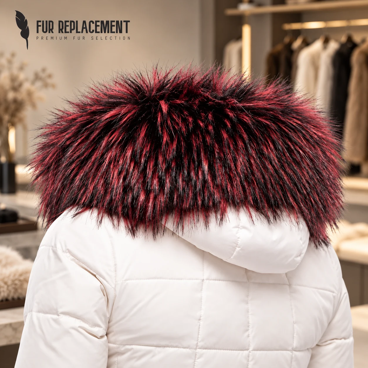 Faux Fur Trim Hood Replacement Collar (Maroon Raccoon) – product image