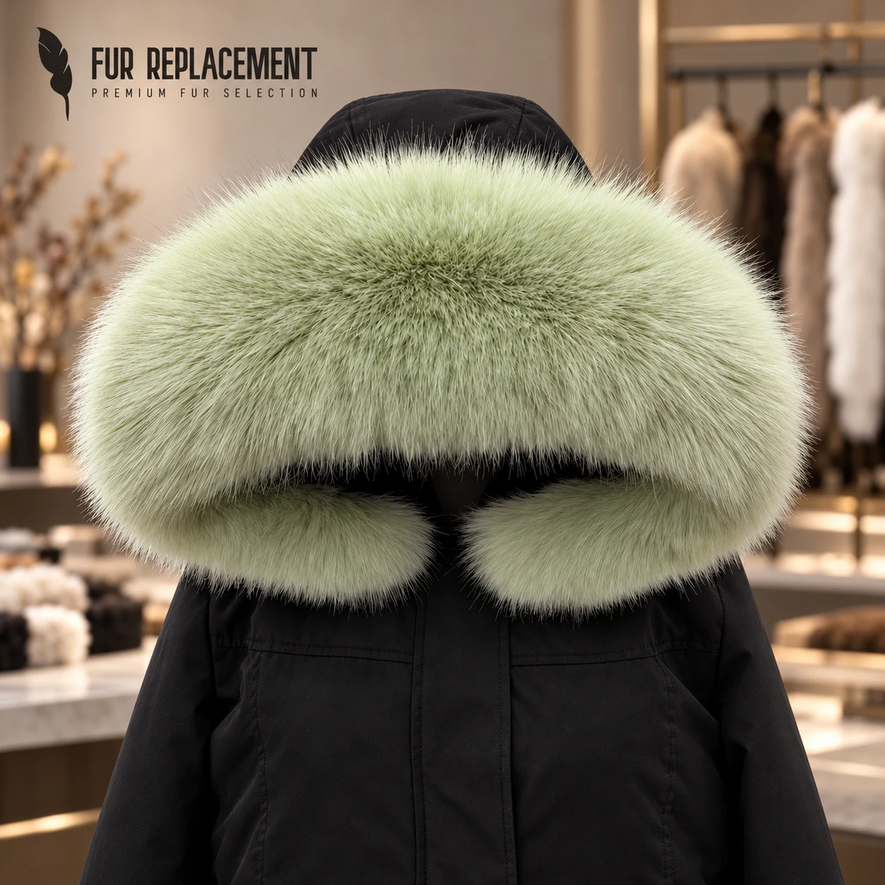 Faux Fur Trim Hood Replacement Collar (Matcha Green Fox) – product image
