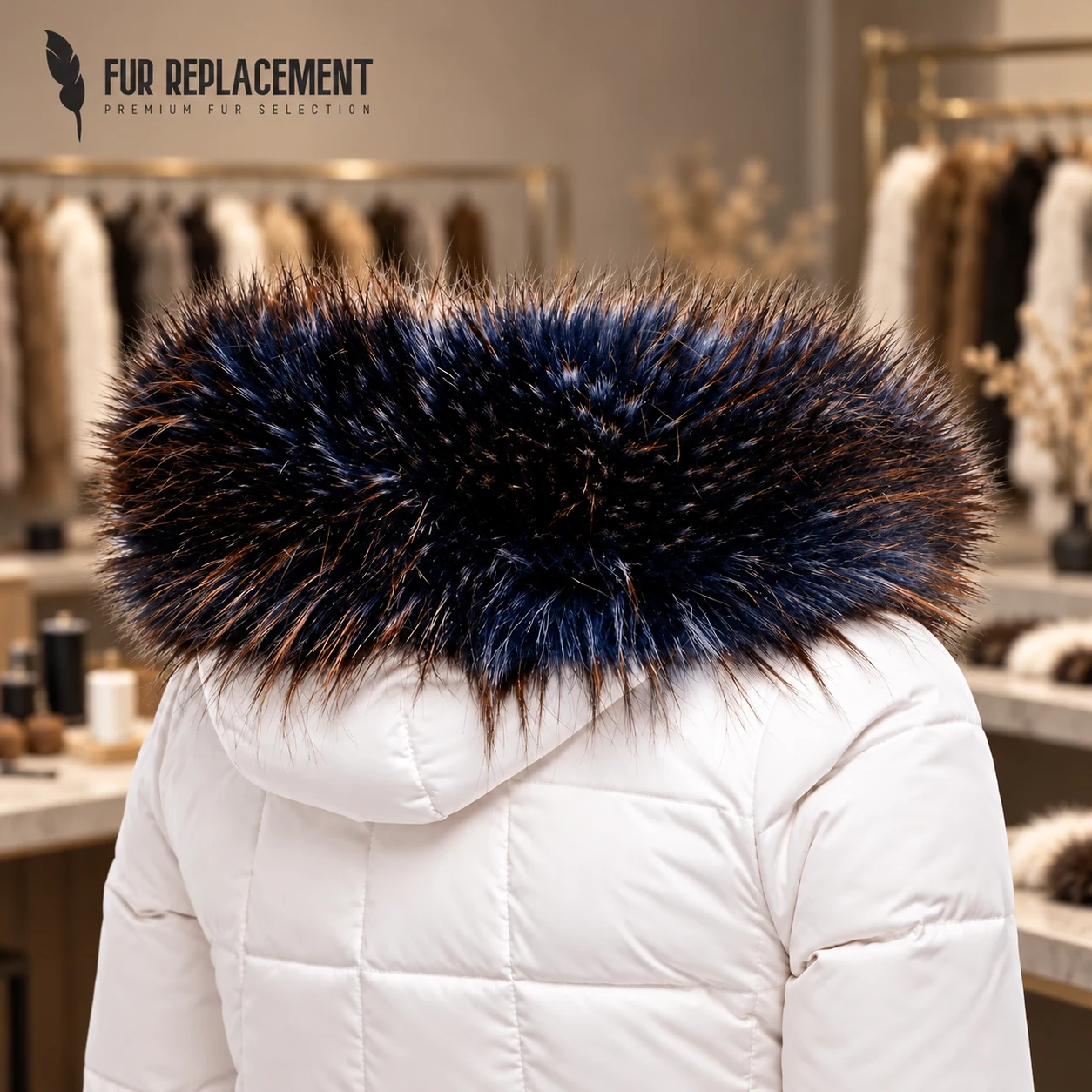 Faux Fur Trim Hood Replacement Collar (Navy Blue Raccoon) – product image