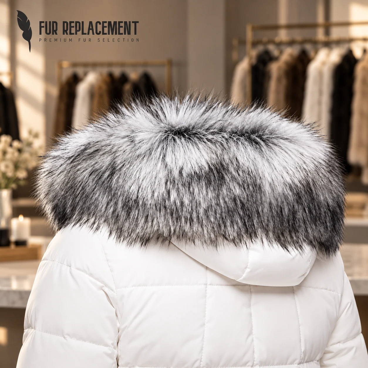 Faux Fur Trim Hood Replacement Collar (Silver Fox) – product image