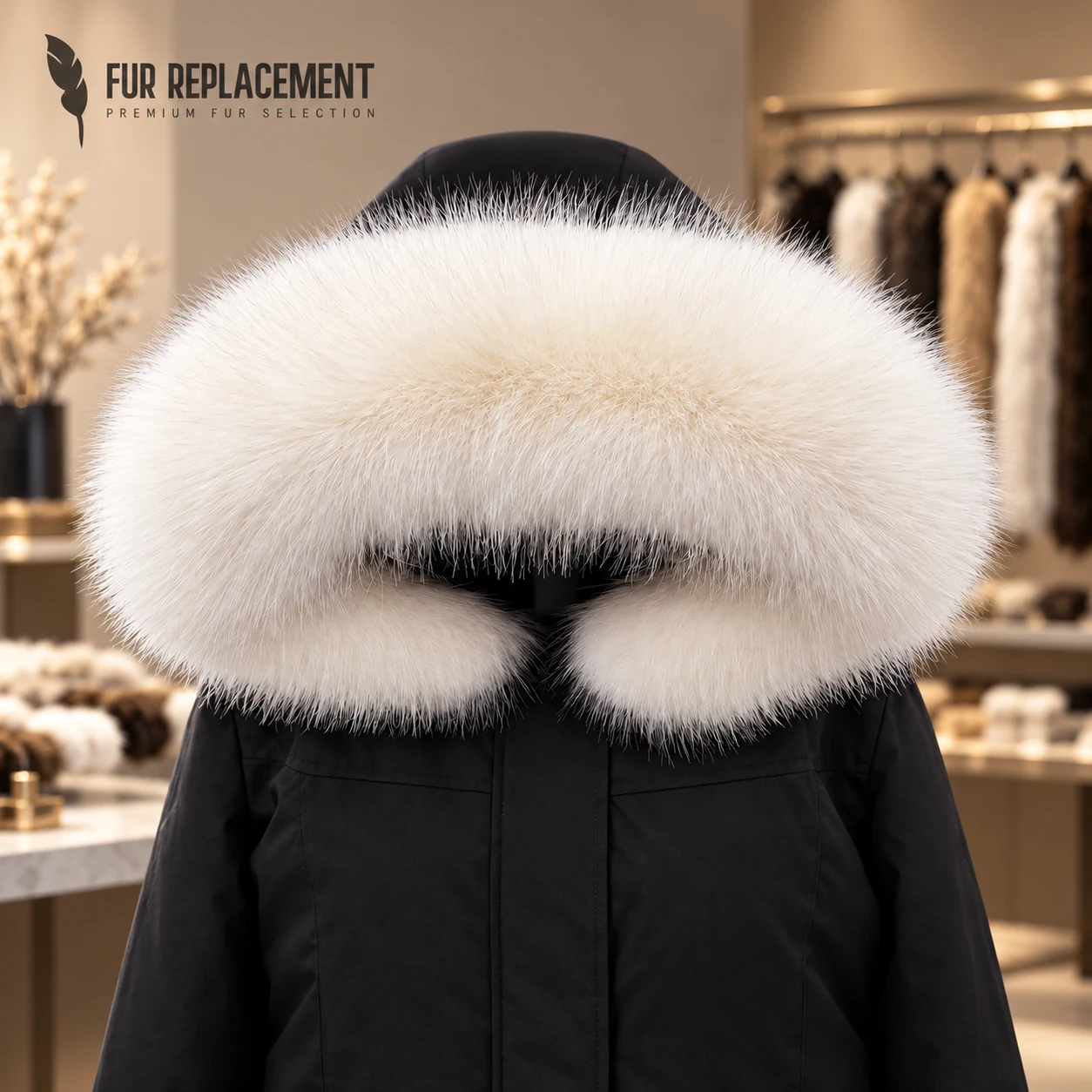 Faux Fur Trim Hood Replacement Collar ( White Fox) – product image