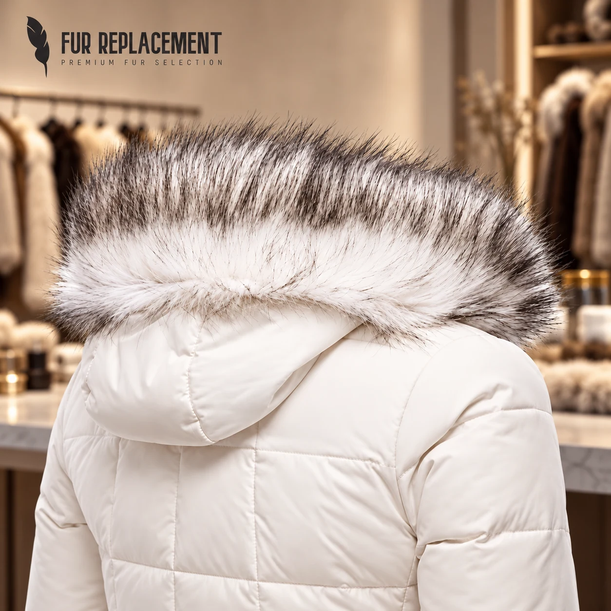 Faux Fur Trim Hood Replacement Collar (White And Black Raccoon) – product image