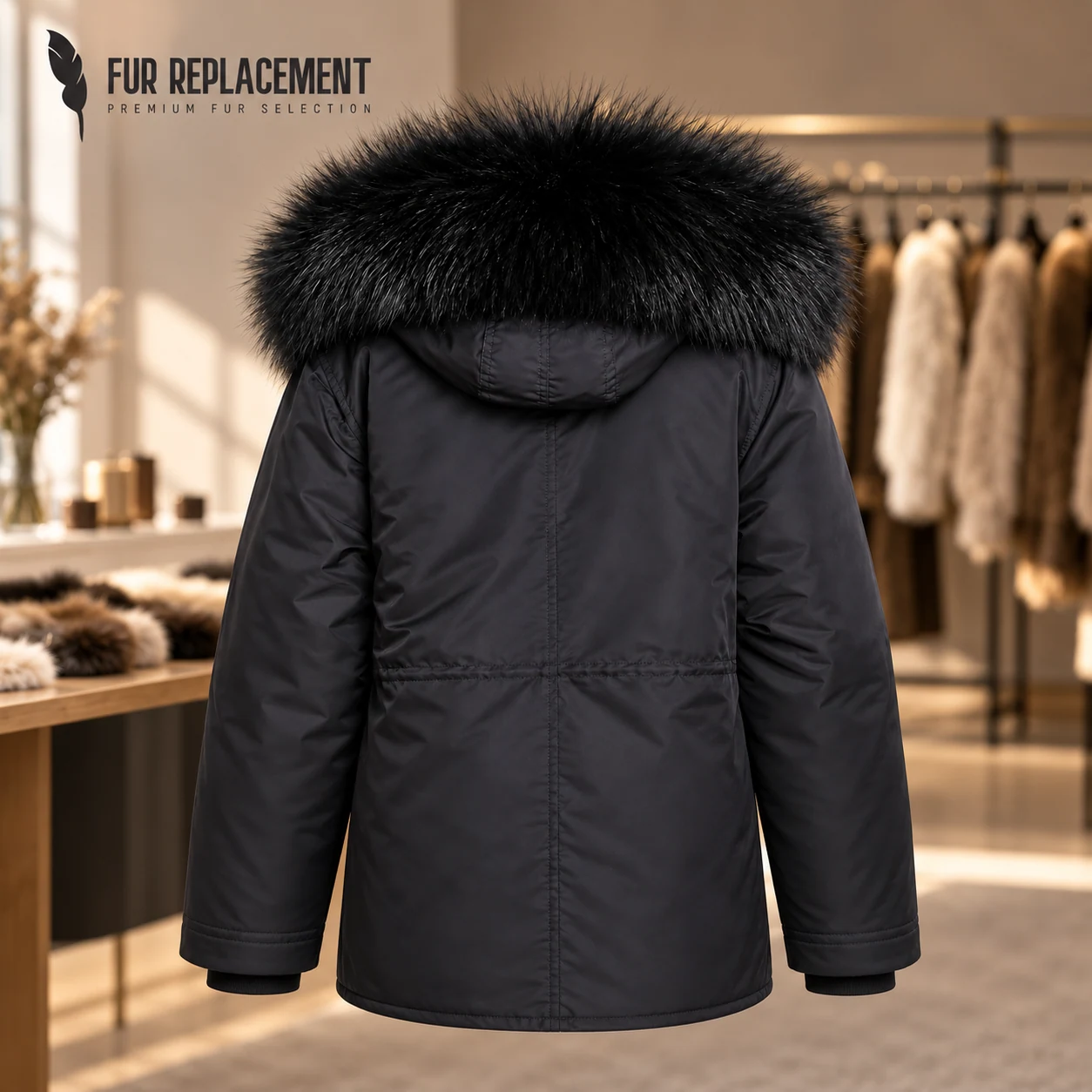 Raccoon Fur Trim Replacement Collar (Black)
