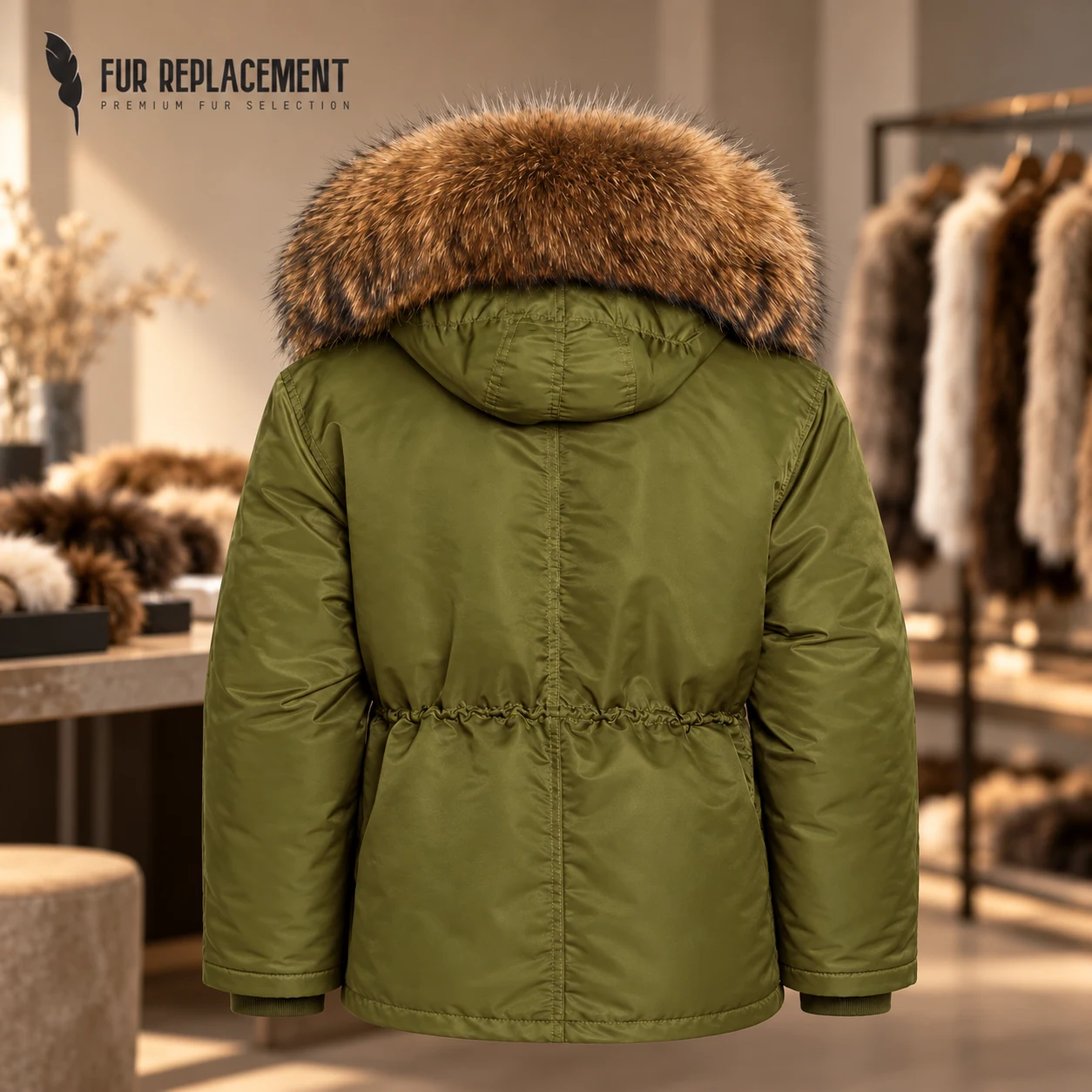 Raccoon Fur Trim Replacement Collar (Khaki)