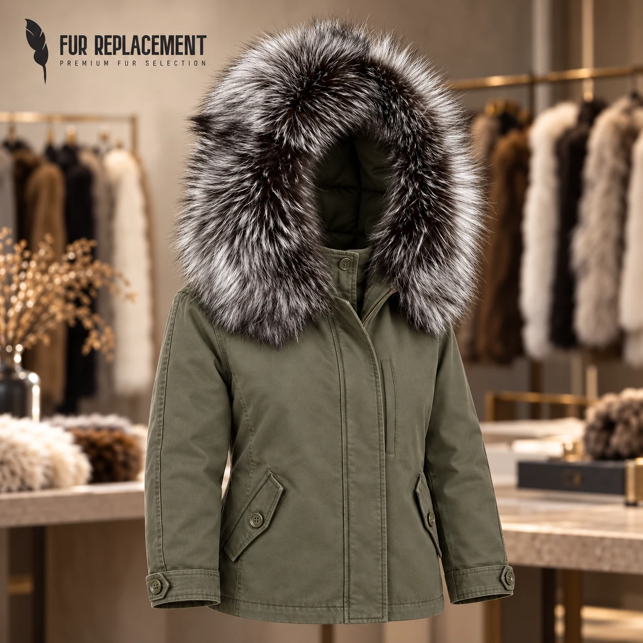 Premium Silver Fox Fur Trim Hood Replacement Collar