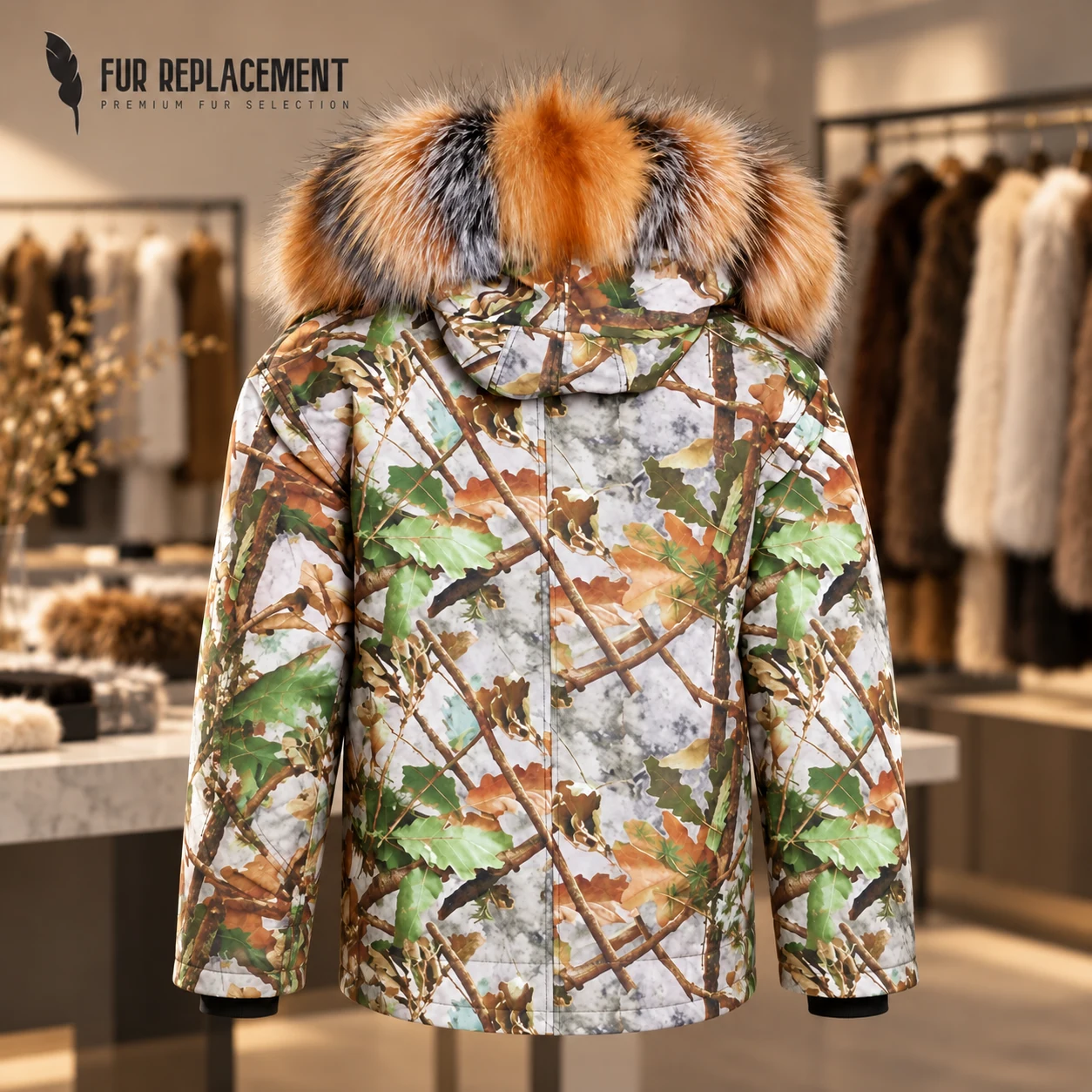 Raccoon Fur Trim Replacement Collar (Arctic Camo)