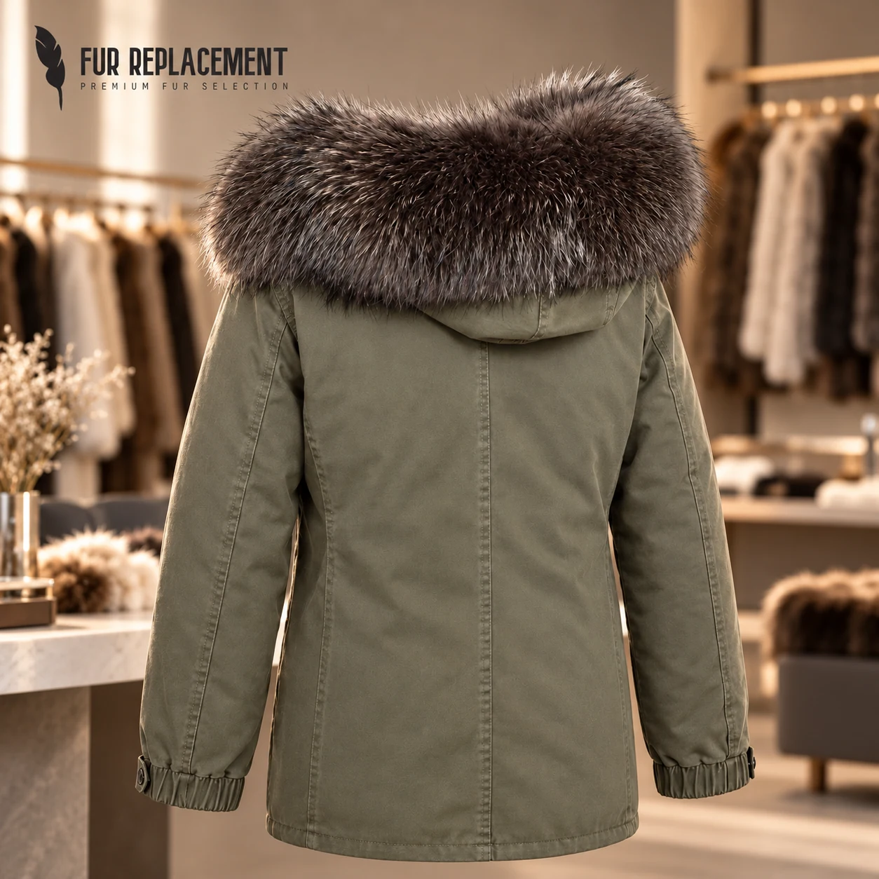 Raccoon Fur Trim Replacement Collar (Dyed Grey)