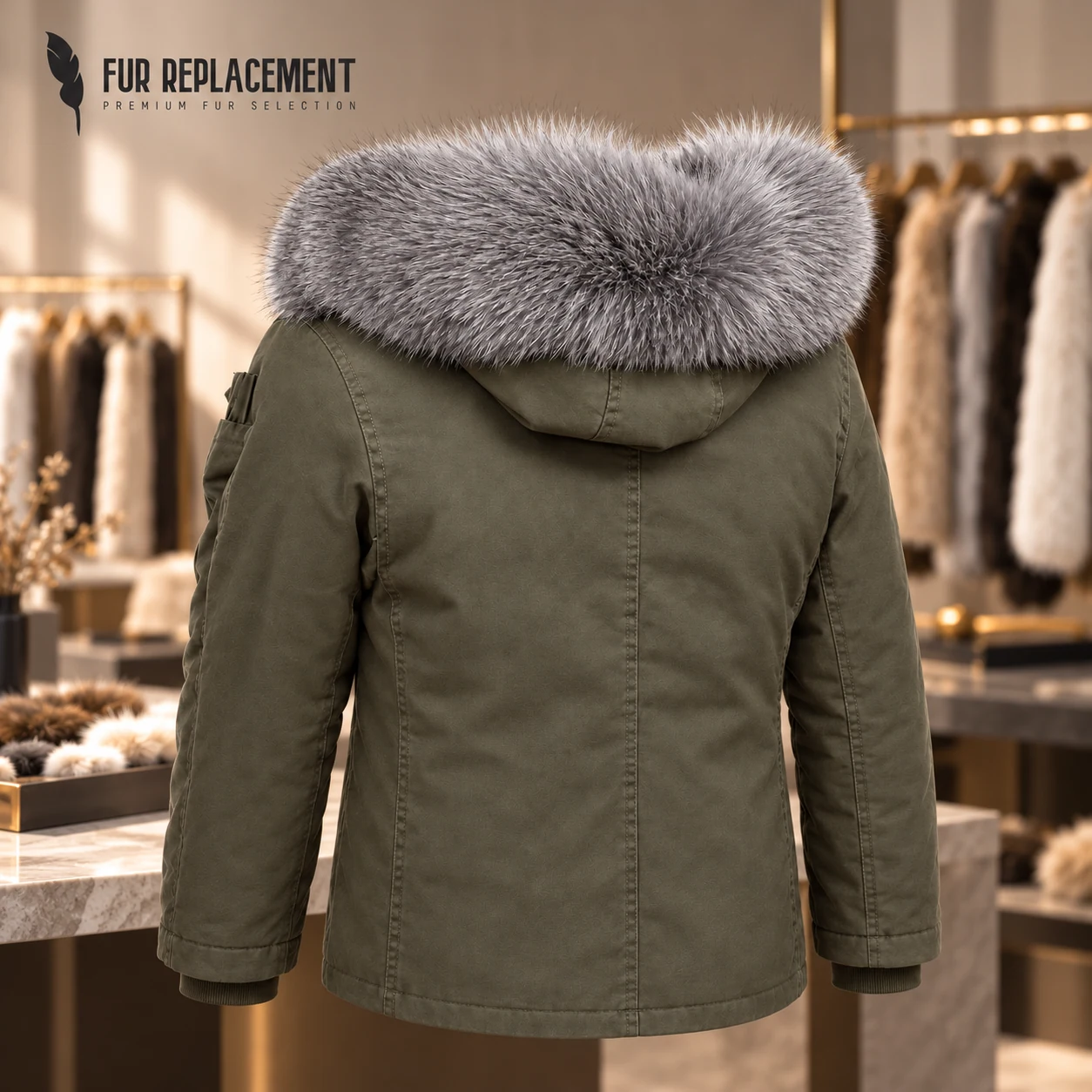Raccoon Fur Trim Replacement Collar (Grey)