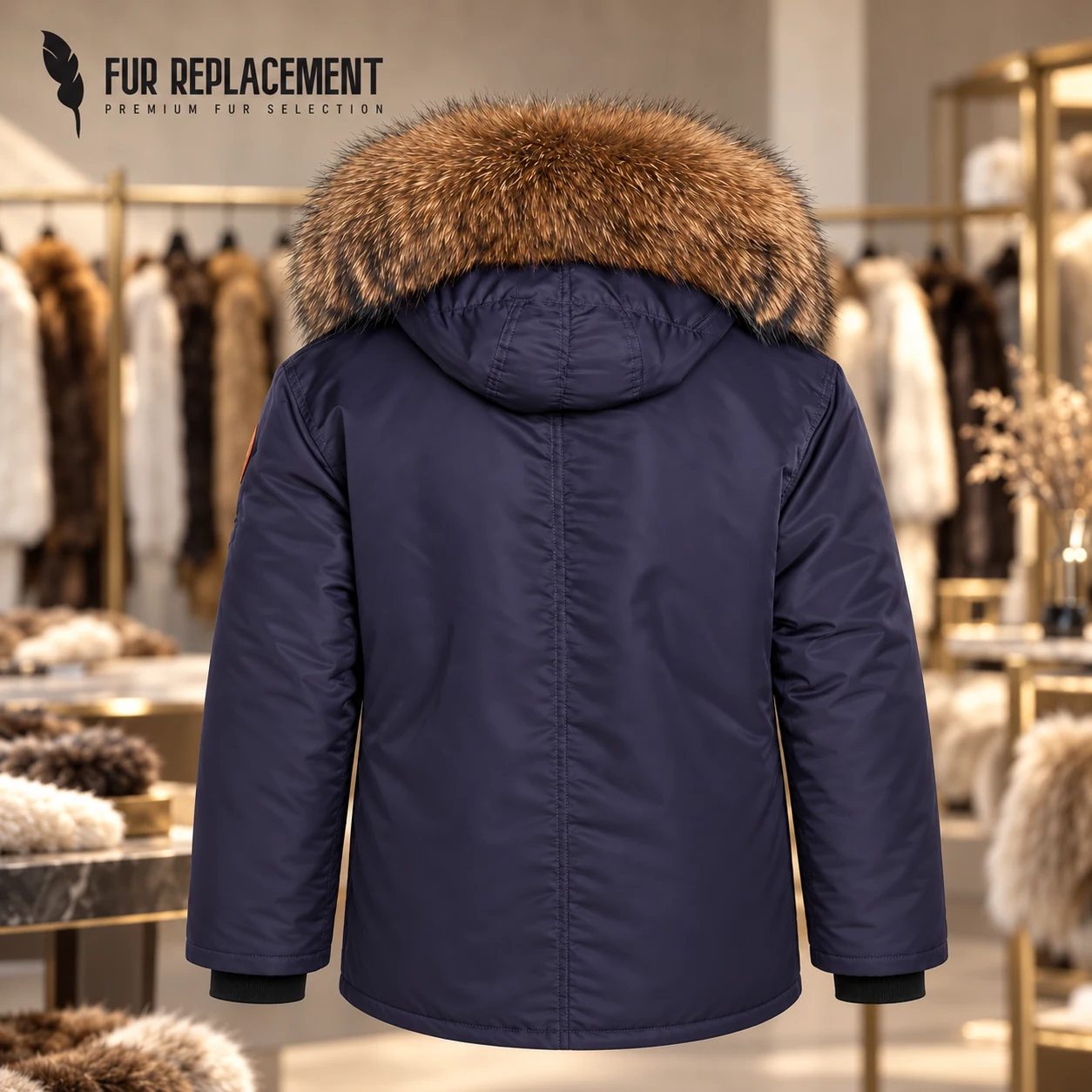 Raccoon Fur Trim Replacement Collar (Navy)