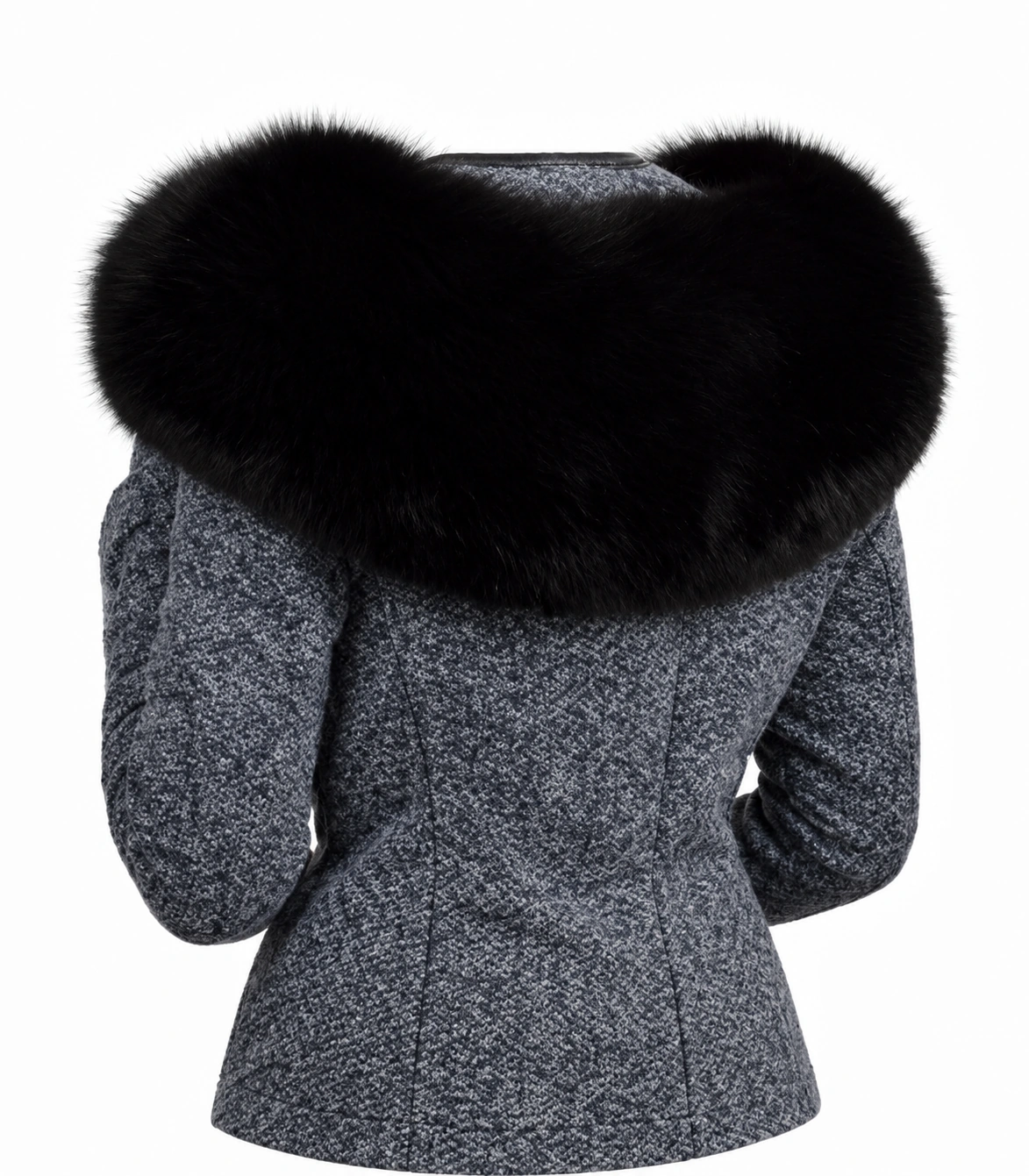 Handmade Premium Fox Fur Trim Hood Replacement Collar (Black)