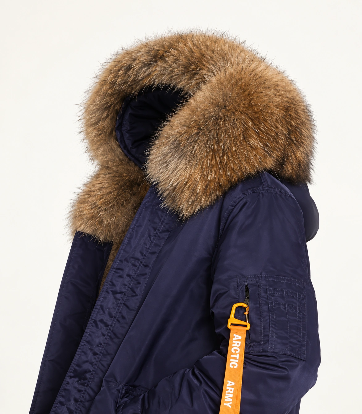 Raccoon Fur Trim Replacement Collar (Navy) – product detail 2